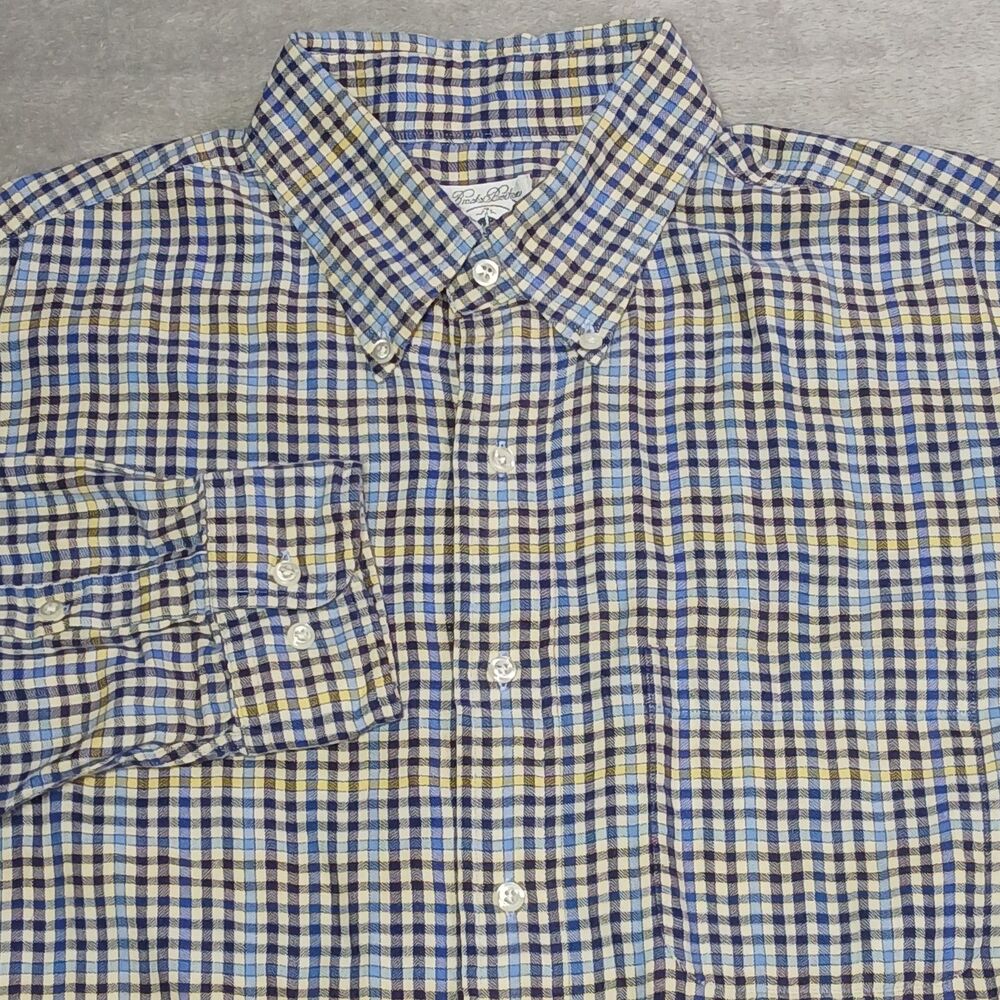 Brooks Brothers Mens Large Plaid Italian Cotton Buttondown Sport Shirt Old Money